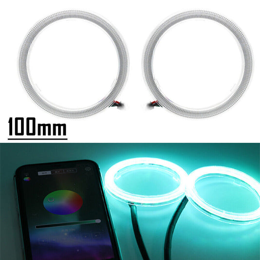 2X 100MM RGB Colorful COB Car Headlight Angel Eyes Light LED Halo Rings Lamp Kit Q