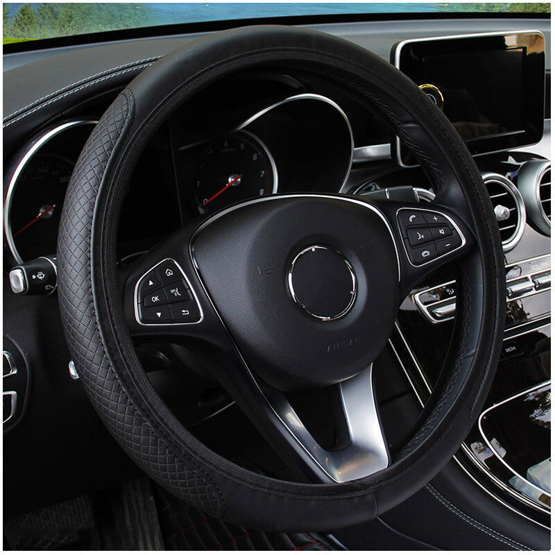 Leather Steering Wheel Cover Universal Standard Size 14.5''-15'' for Women Men Q
