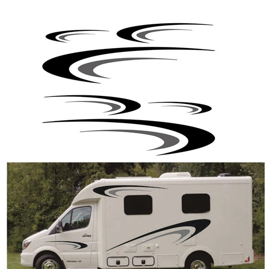 Car RV Body Side Stickers Black + Gray Camper Trailer Vinyl Graphics Decals Kit Q