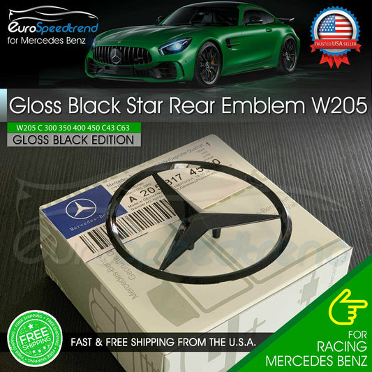 FOR W205 Gloss Black Star C Class Trunk Emblem for Rear Lid Logo Badge AMG