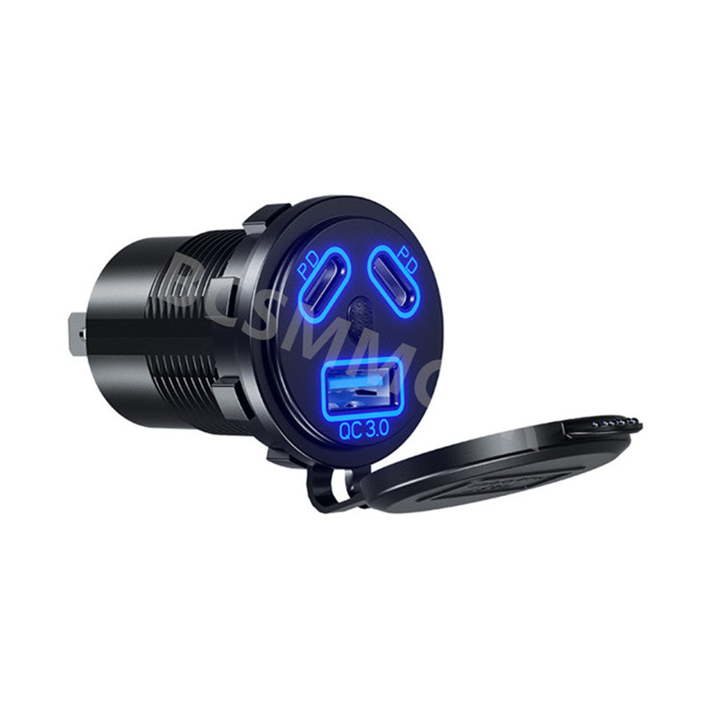 USB Car Charger Dual QC3.0 PD Port LED Outlet Socket Waterproof for 12V Car Boat