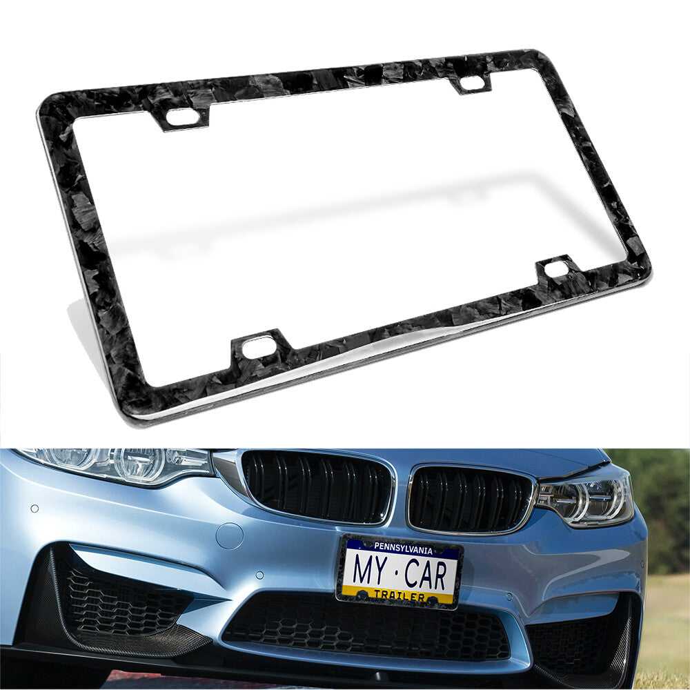 1Pair Universal Car Front  Rear Forged Carbon Fiber License Plate Frame Cover