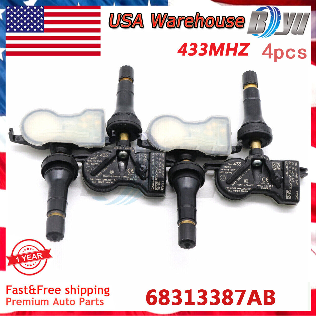 4PCS NEW for DODGE for JEEP TPMS TIRE PRESSURE SENSOR SENSORS 68252493AB 68105280AF