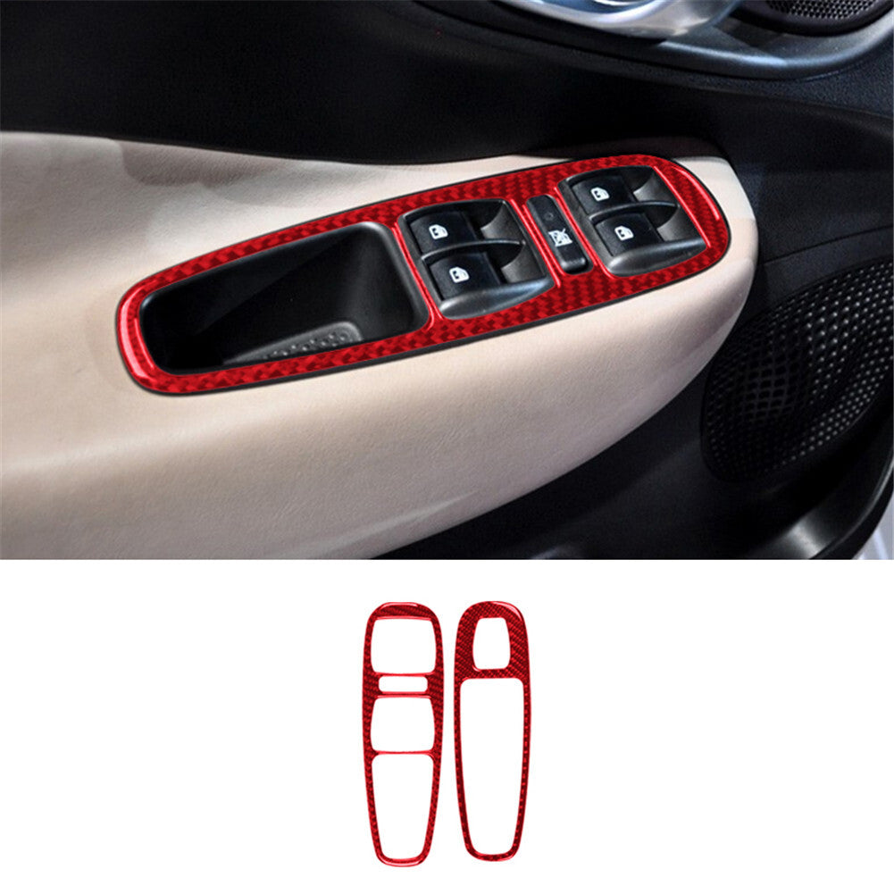 2X Red Front Door Window Control Panel Trim Carbon Fiber for Fiat 500L 2014-2017