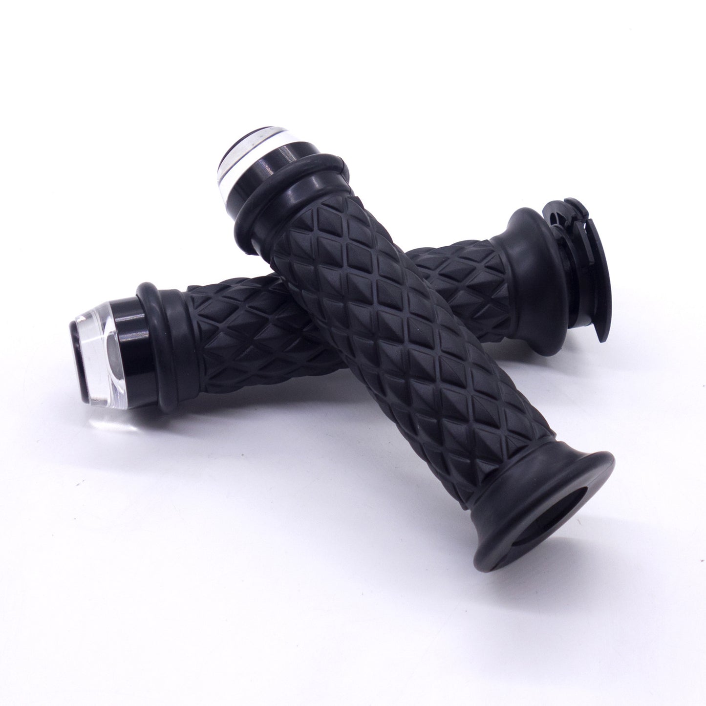 7/8 22mm Black Motorcycle Handlebar Hand Grip With LED Plug Strobe Side Light Q