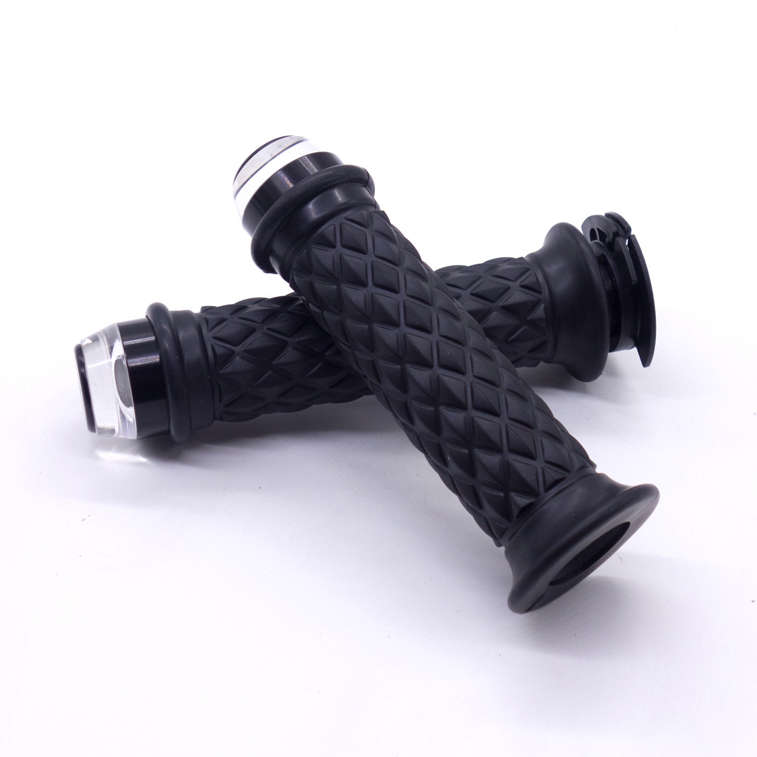 7/8 22mm Black Motorcycle Handlebar Hand Grip With LED Plug Strobe Side Light Q