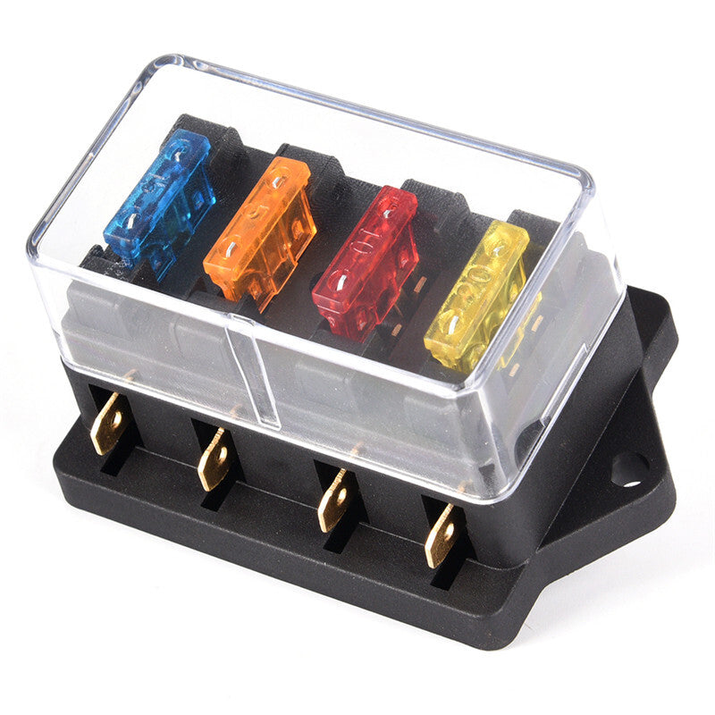 4 Way Circuit Fuse Box for Standard Blade Fuses Holder Block For 12v Car Truck