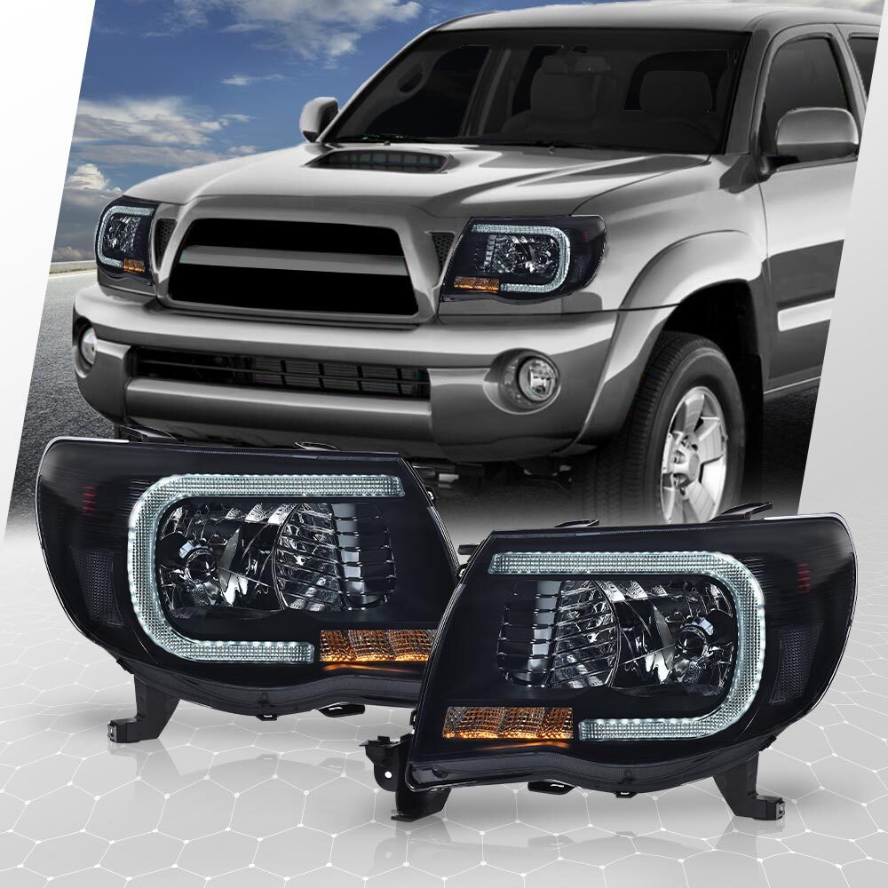 Suitable for 2005-2011 Tacoma 1 dual-smoke LED tube DRL headlight smoke- v