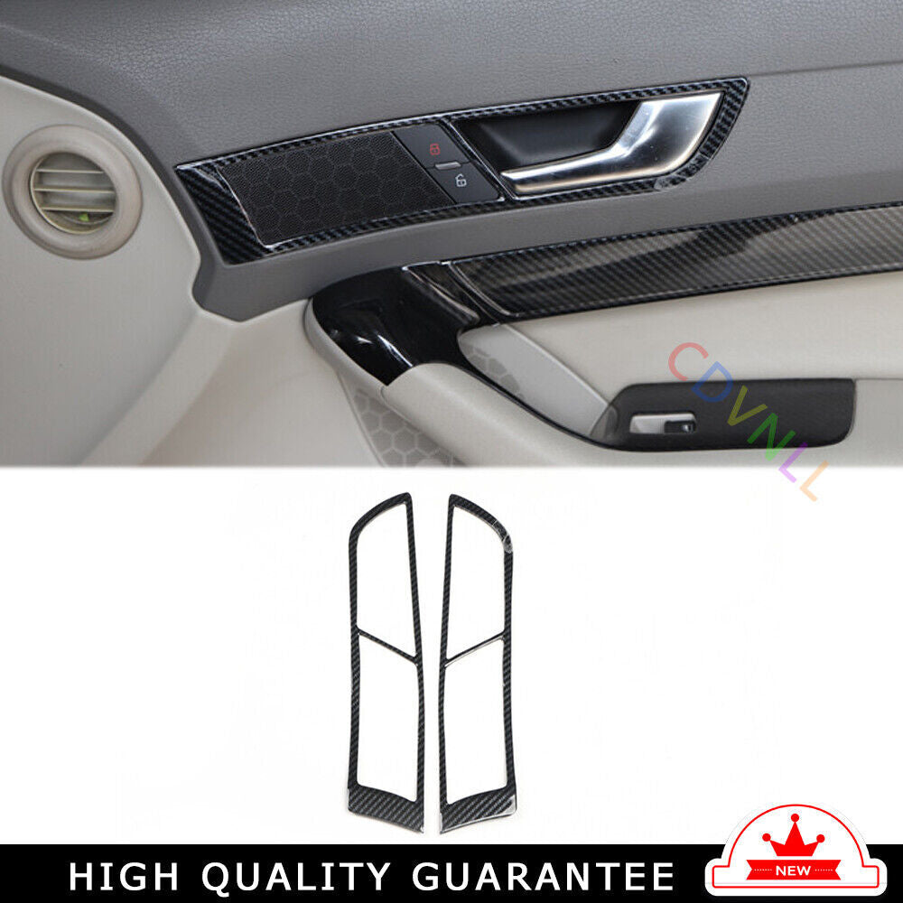 Inner Door Handle Cover Trim 2PCS Fit for Audi A6L 2005-2011 Black Carbon Fiber