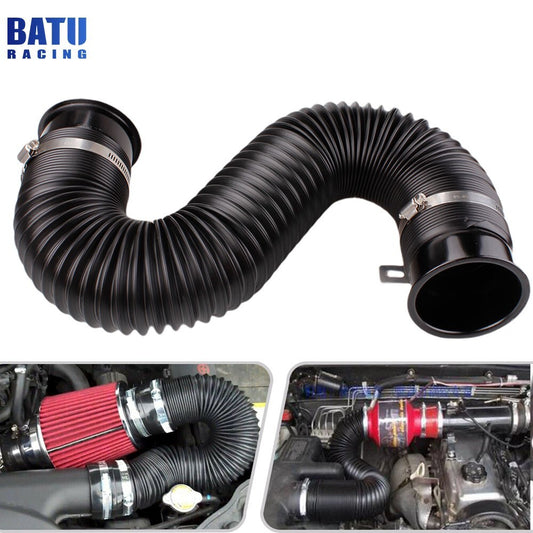 Universal 3in Flexible Car Cold Air Intake Hose Filter Pipe Telescopic Tube Kit