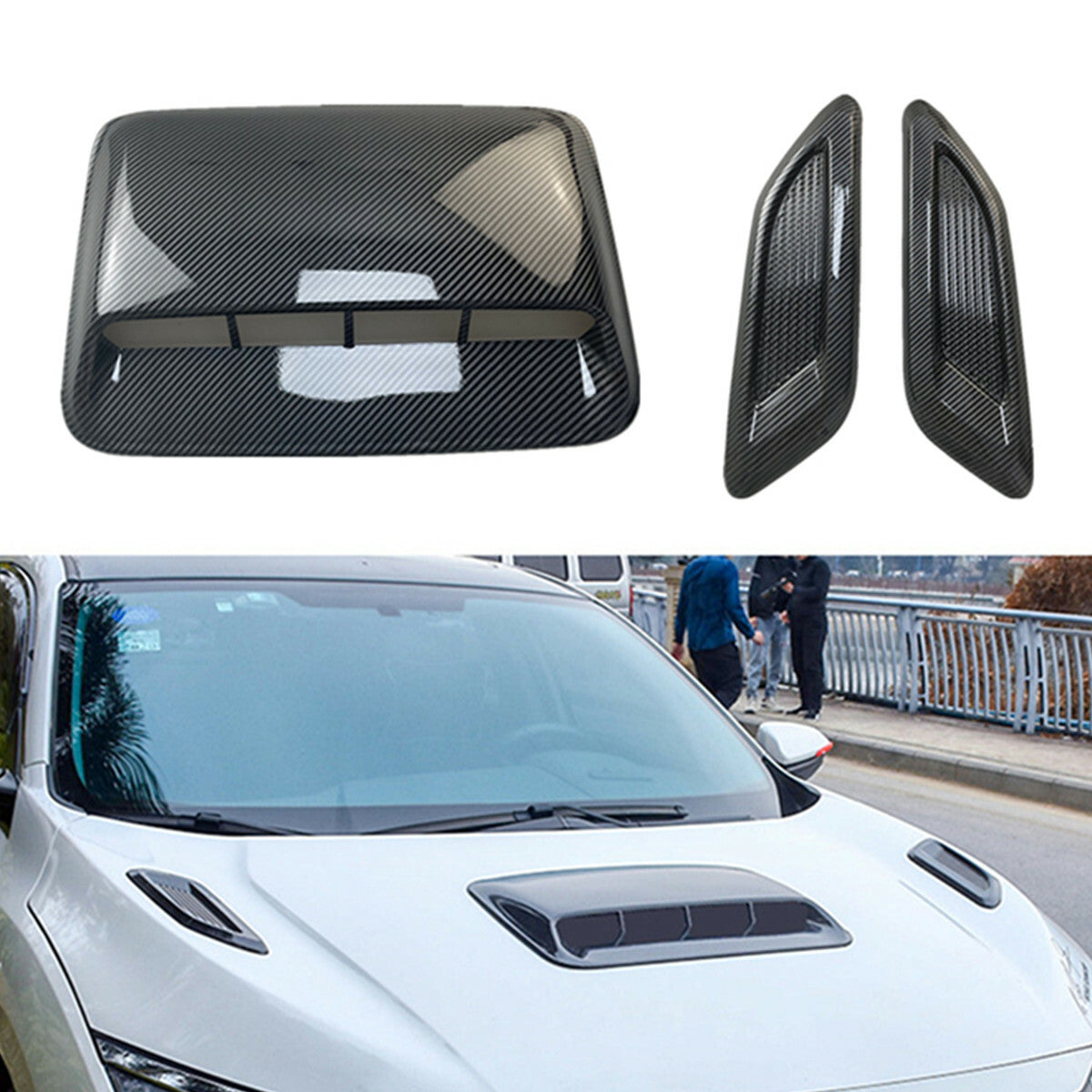 3PCS Accessory Car Decorative Air Flow Intake Hood Scoop Vent Bonnet Cover