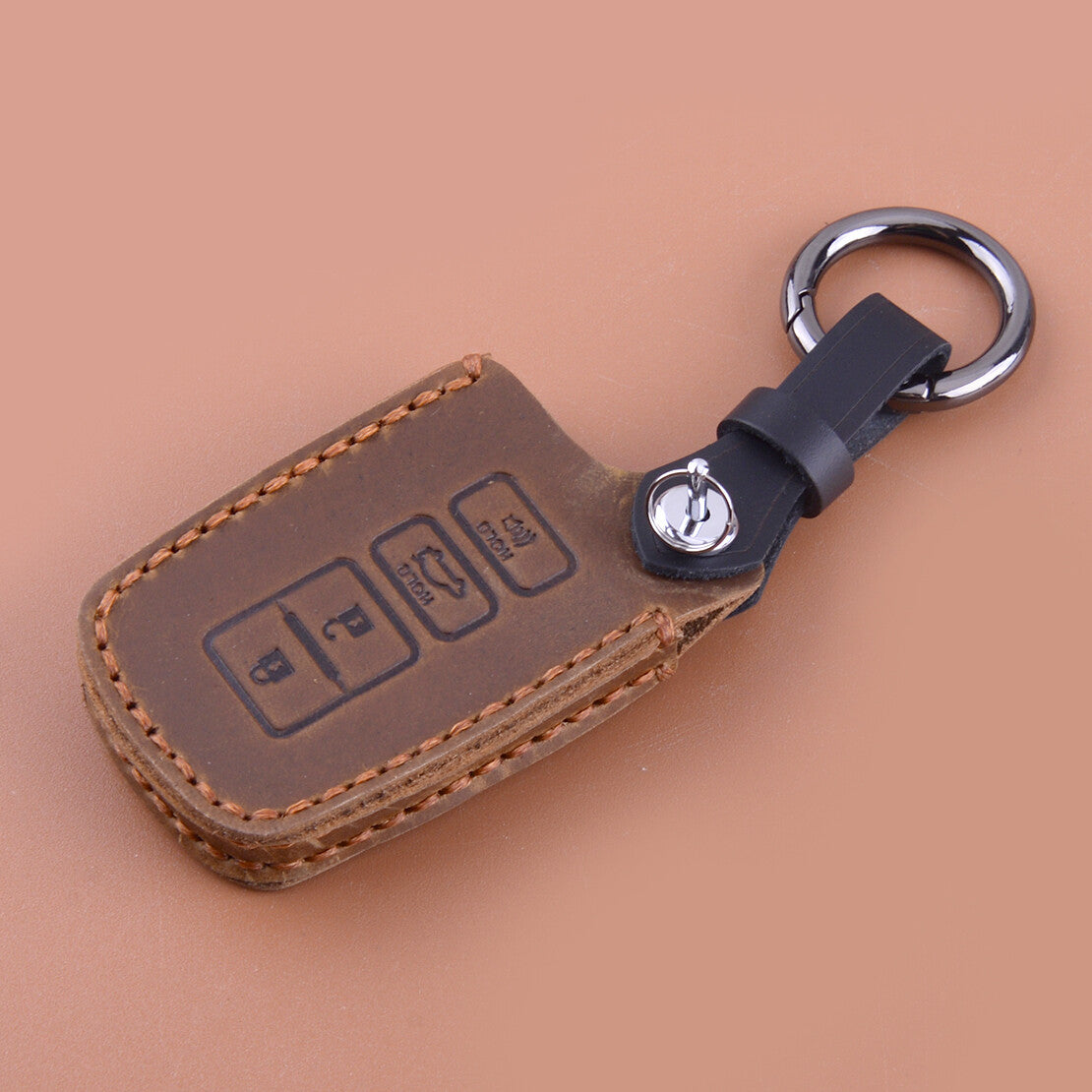 Leather 4 Button Key Fob Case w/ Keychain Fit for Toyota Highlander for Avalon for Camry Q
