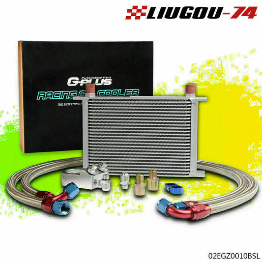 Universal Engine Oil Cooler 25 Line 10AN+ Oil Filter Adapter Kit+ 2*Oil Lines Brand New - v