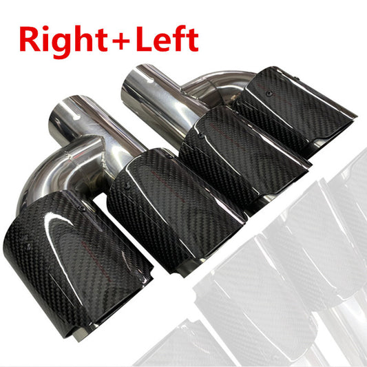 Car Right+Left Glossy Carbon Fiber Exhaust Pipe H Rear Dual Exhaust Tip End