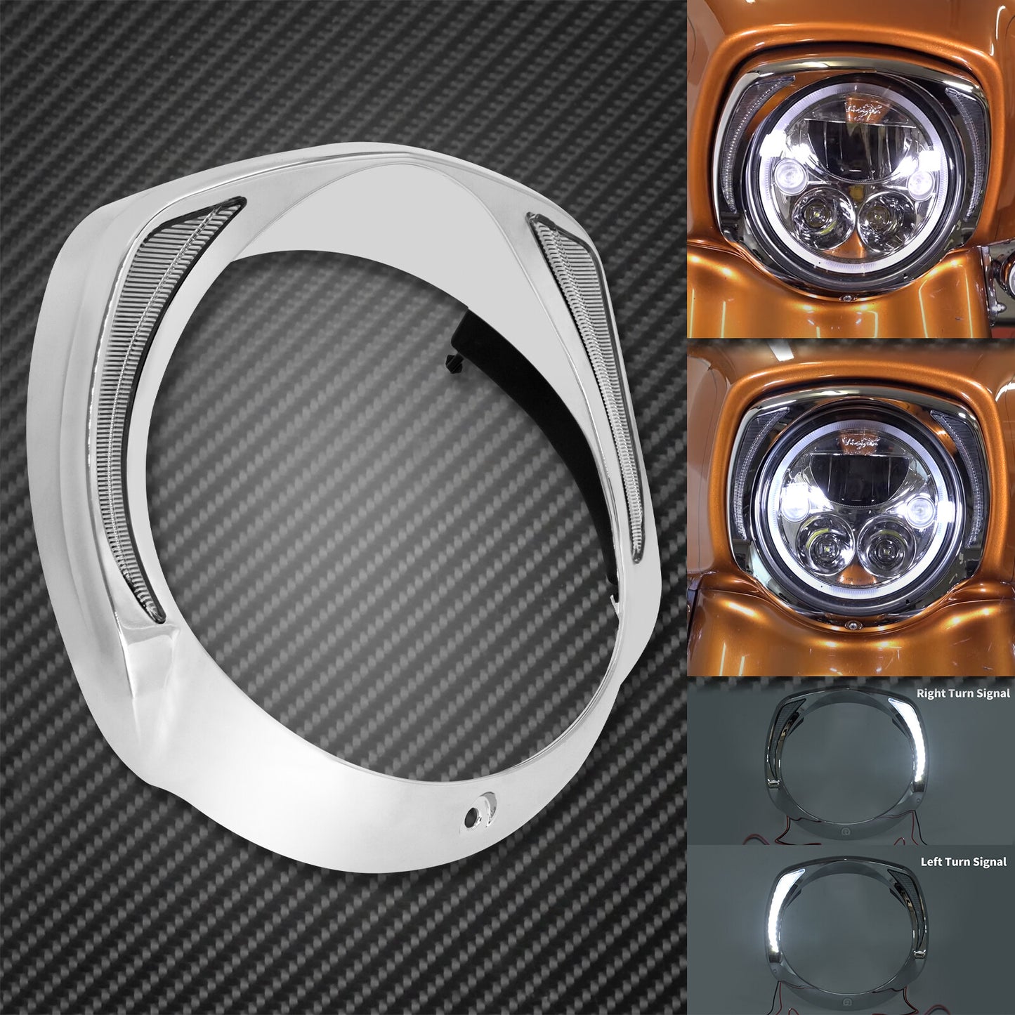 Chrome 7'' LED Headlight Bezel Batwing Fairing Cover Fit for Harley Touring 2014 Q