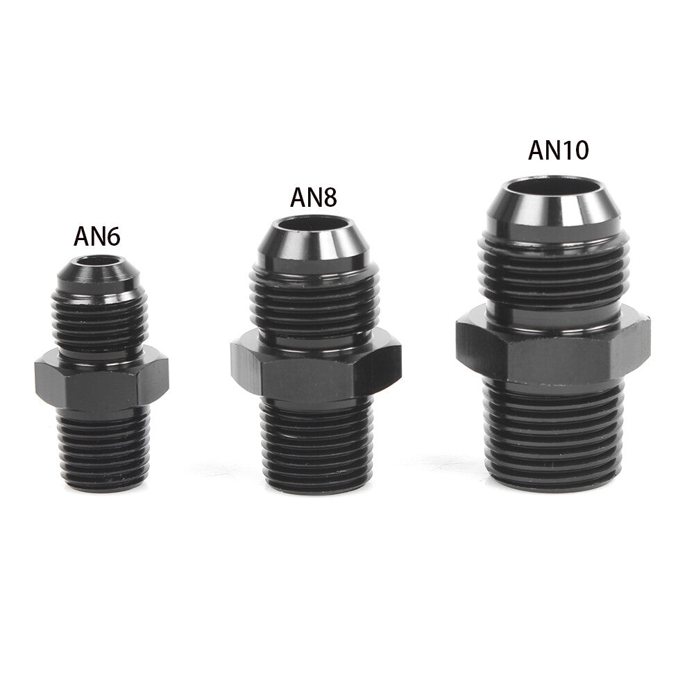 2Pcs Black 6AN to 3/8 NPT Adapter Straight Thread to 6AN Fitting Q