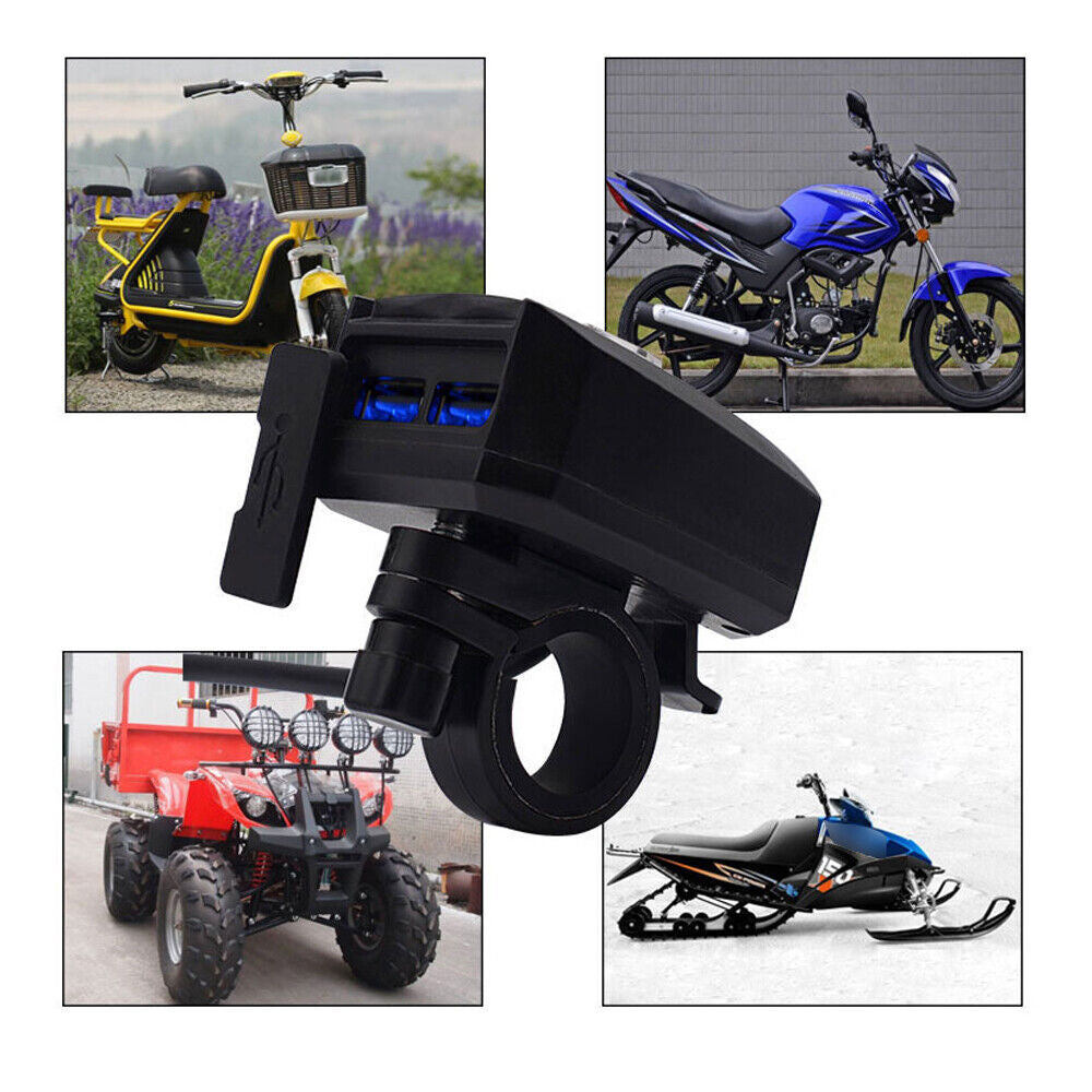 Waterproof all-terrain vehicle/motorcycle dual USB phone charger handlebar bracket with switch for convenient use. n
