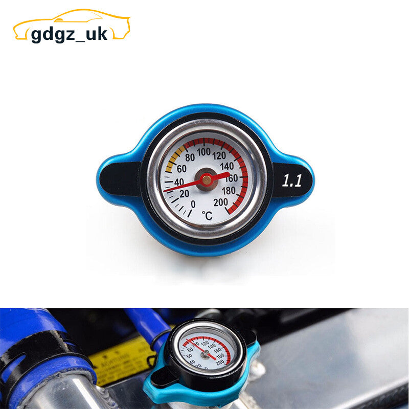 Blue Thermostatic Gauge Radiator Cap 1.1Bar Big Head Water Temp Meter Car Racing