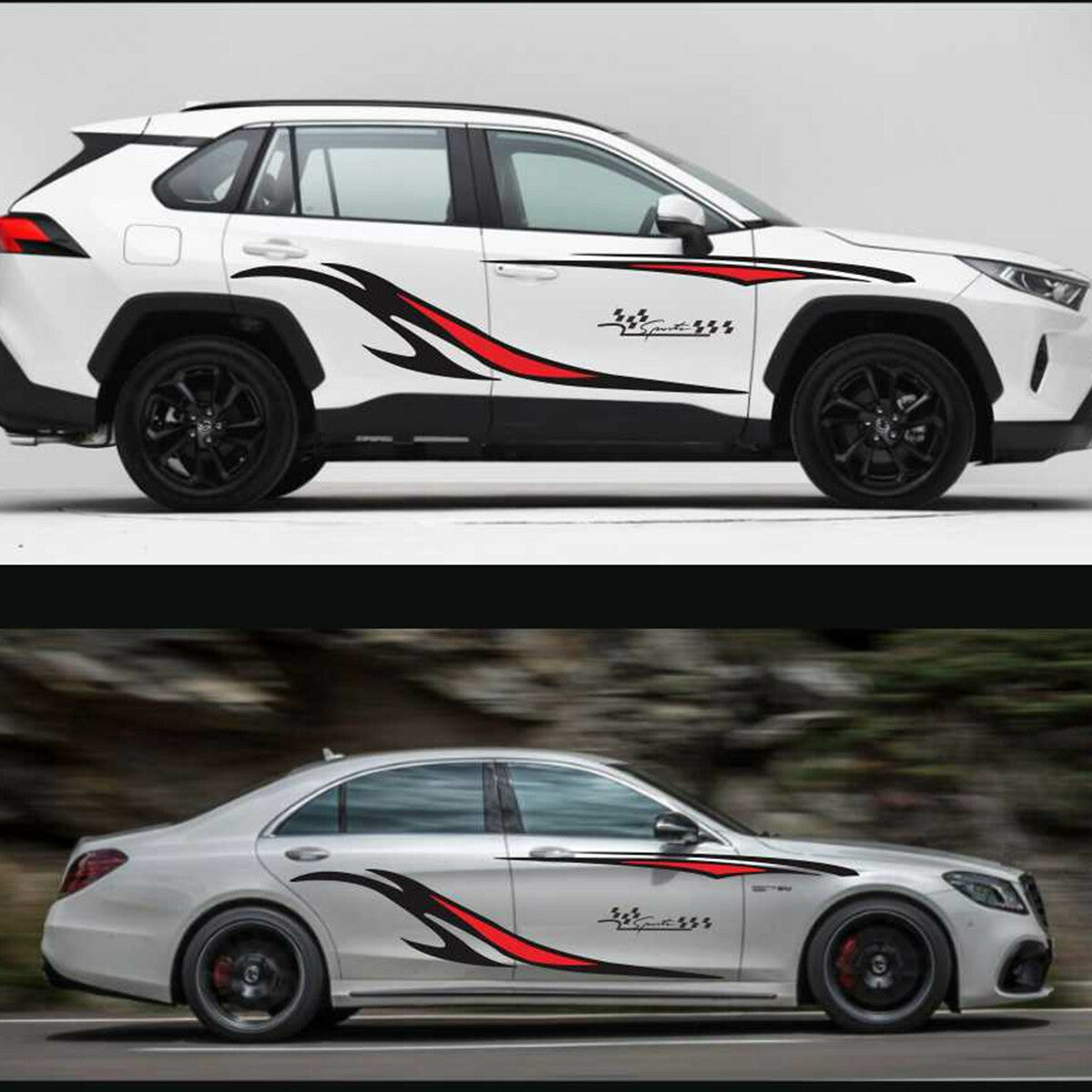 Car Truck Side Skirt Door Racing Graphic Vinyl Sticker Decal Stripes Black/Red