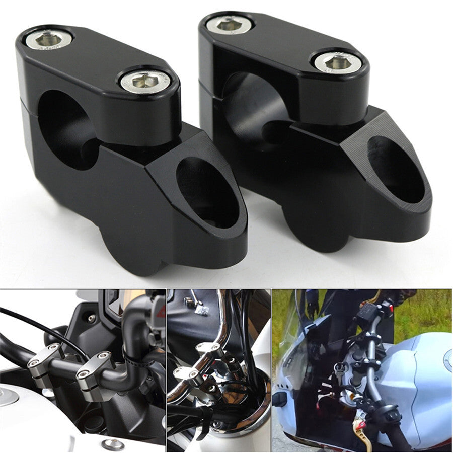 Motorcycle handlebar stem extension and rearward-moving handlebar black aluminum - n
