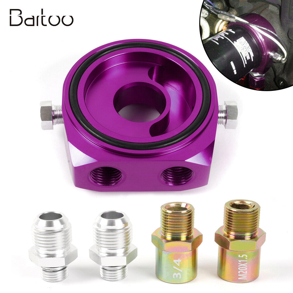 Purple Aluminum Oil Filter/Cooler Sandwich AN10 Block Adapter Gauge Sensor Plate Q