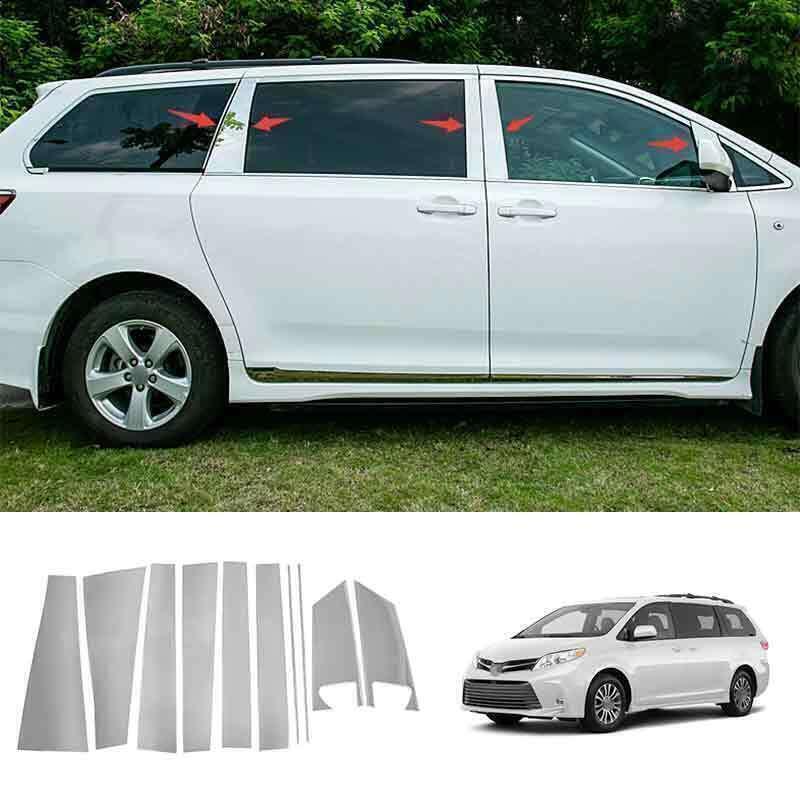 Silver Steel Window BC-Pillar Post Strip Moulding Trim for Toyota for Sienna 11-2020