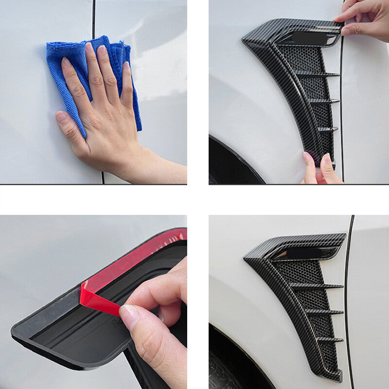 2-piece black carbon fiber side vent car airflow fender grille trim - universal n