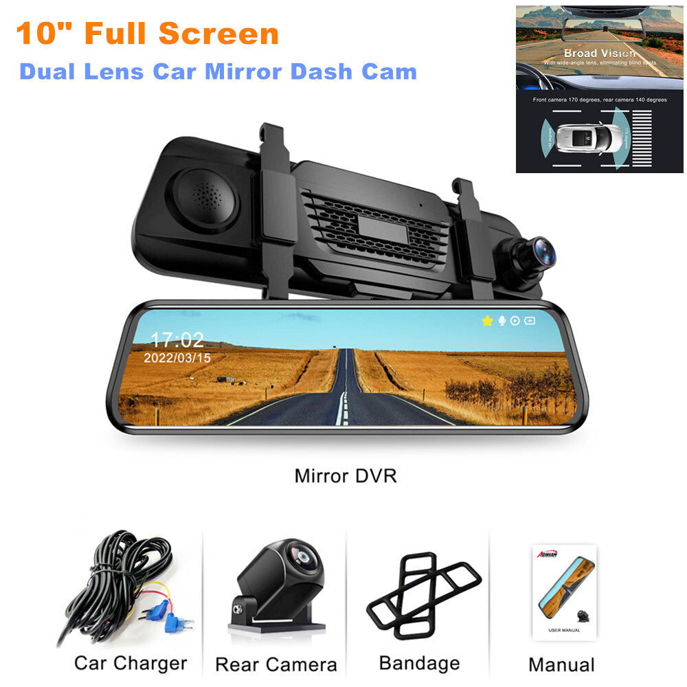 10-inch full-screen dual-lens car mirror dashcam/rearview camera - n