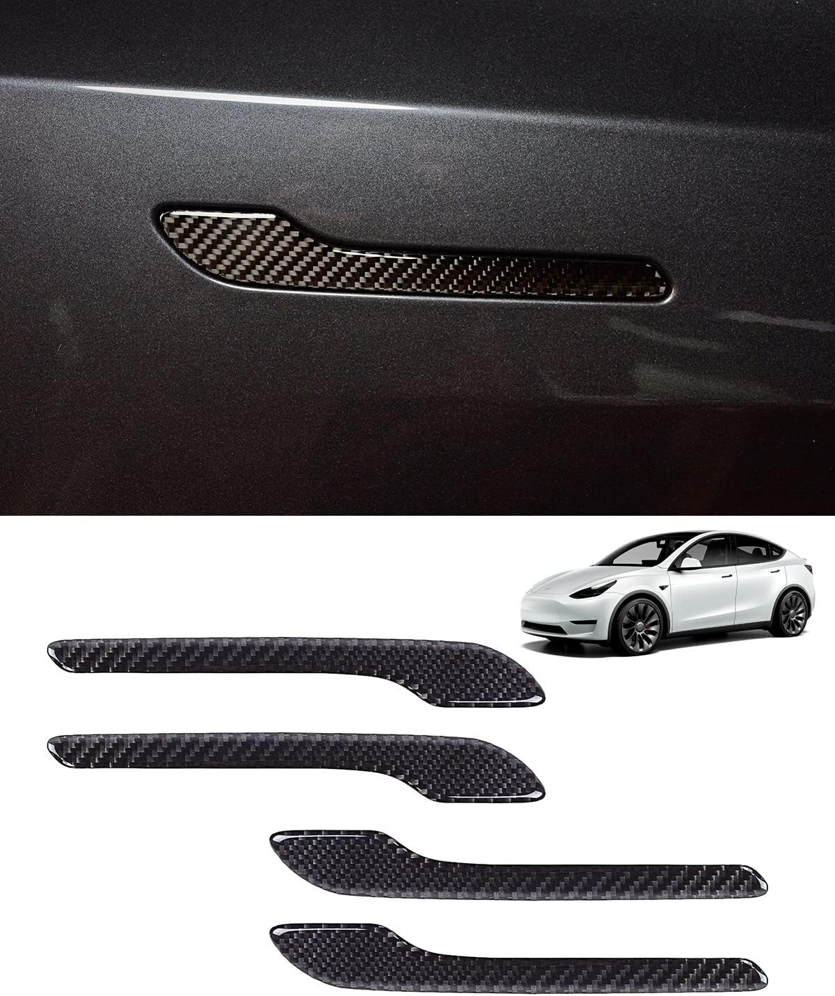 4-Piece Car Carbon Fiber Style Door Handle Cover Trim for Model 3/Y- n