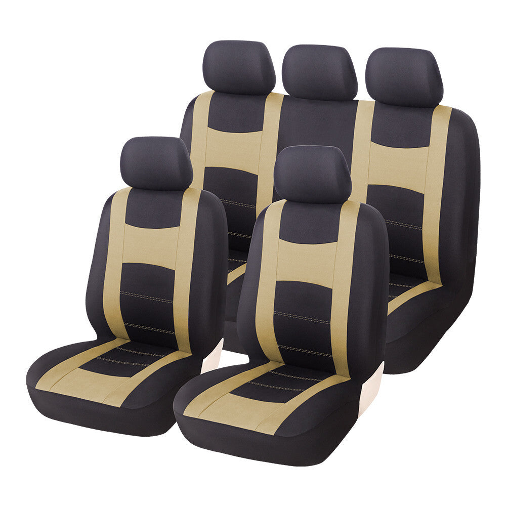 9PC 5-seater Car for Seat Covers Protectors Washable Full Set Front Rear Black/Beige