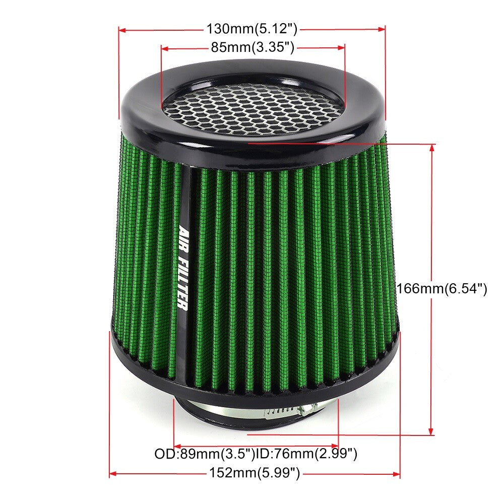New 3 76mm High Flow Inlet Cold Air Intake Cone Replacement Dry Air Filter