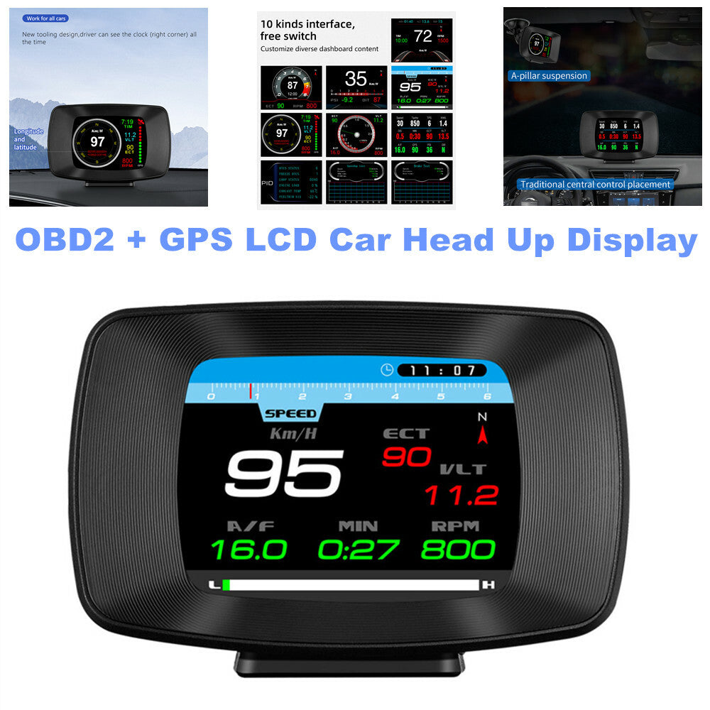 OBD2+GPS Specifications Multifunctional LCD Car Head-Up Display Speedometer RPM Alarm Temperature - n