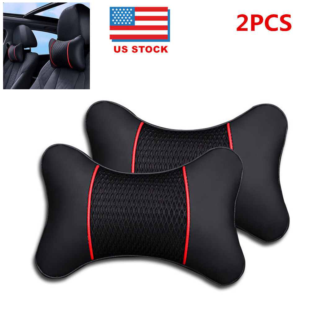 2-Pack Car for Seat Headrest Cushions, Pillows, Polyurethane Synthetic Leather Knitted Neck Support Pads n