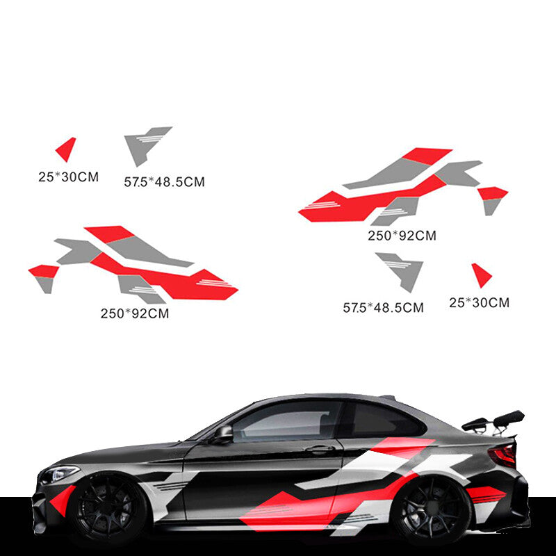 Motorsport-themed vinyl decals, DIY stickers, red/grey, suitable for car sides. n