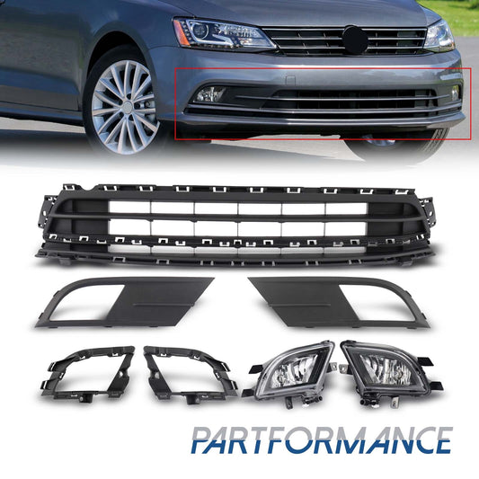 for Jetta 2015 - 2018 Front lower grille set with fog lights and frame 7 pcs - v