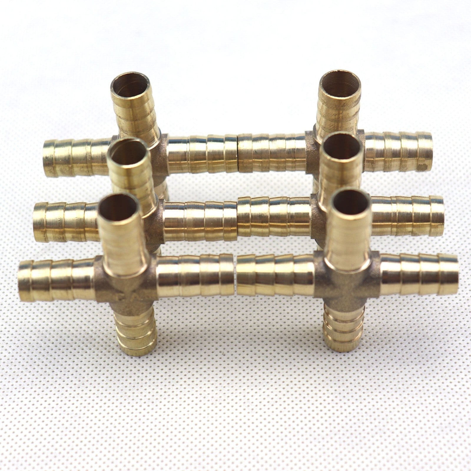 6X HOSE BARB 4 WAY Cross Brass Pipe Fitting Thread Gas Fuel Water Air 3/8 10mm