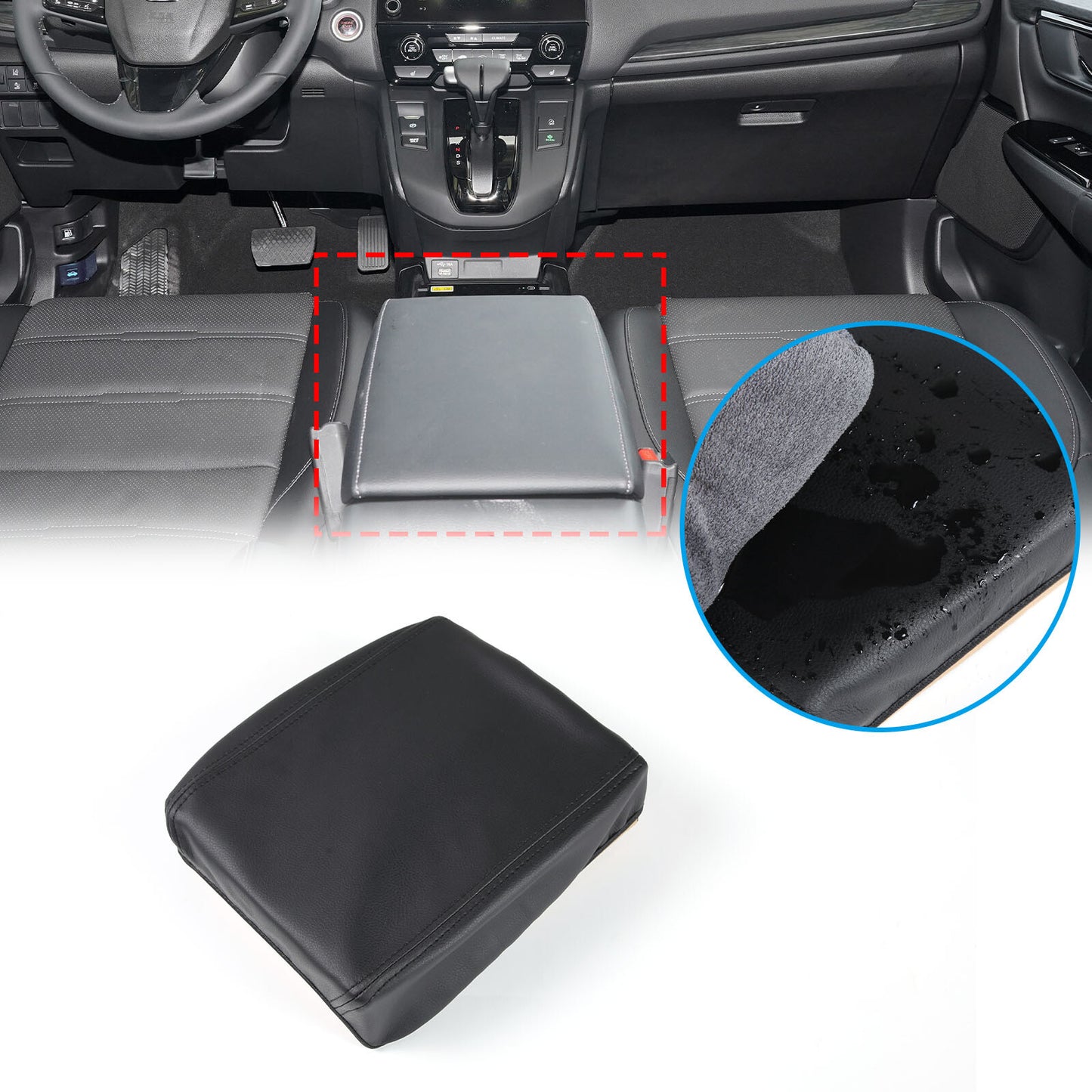 Leather Car Center Armrest Box Protective Cover for Honda CRV CR-V 2017-2021 Black n
