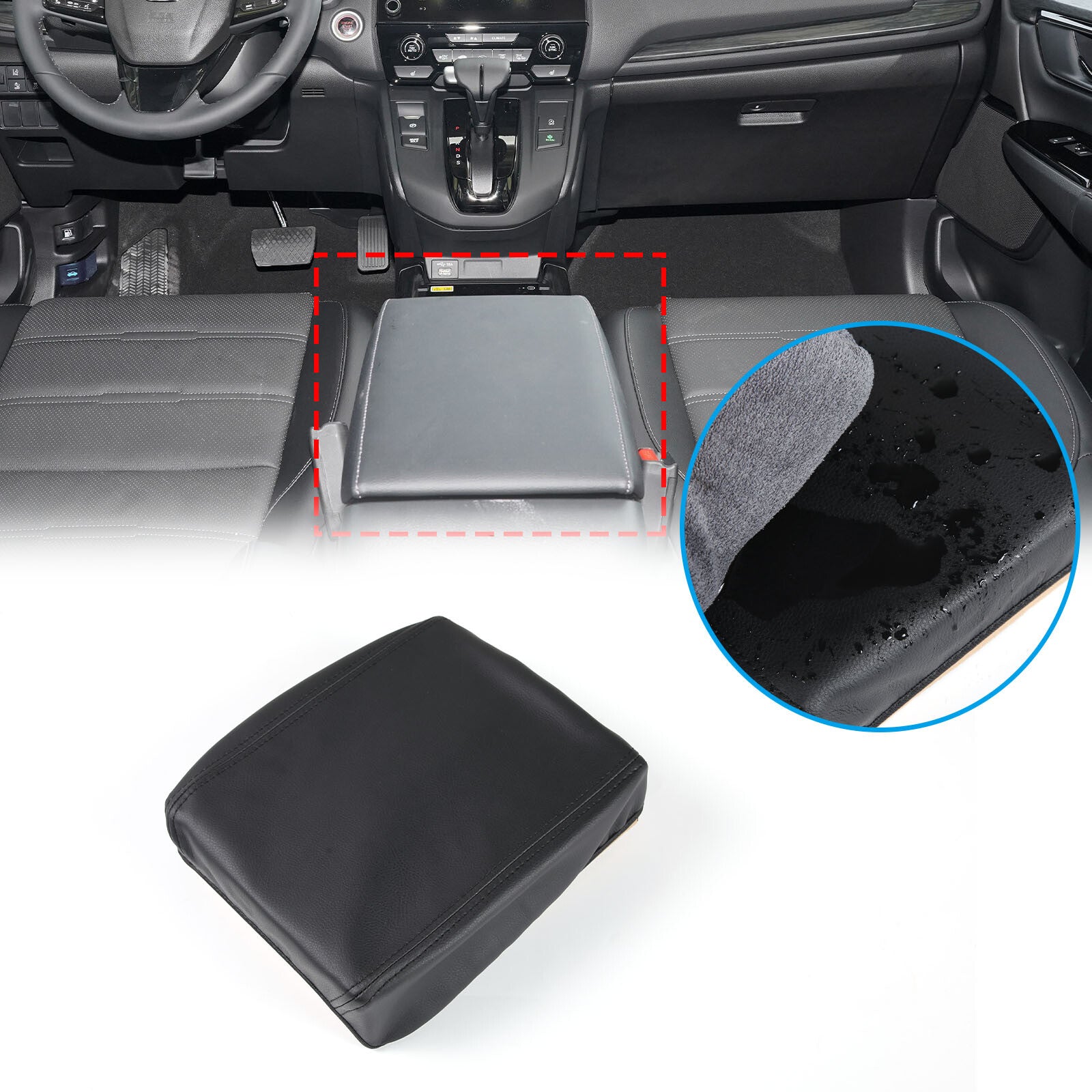 Leather Car Center Armrest Box Protective Cover for Honda CRV CR-V 2017-2021 Black n