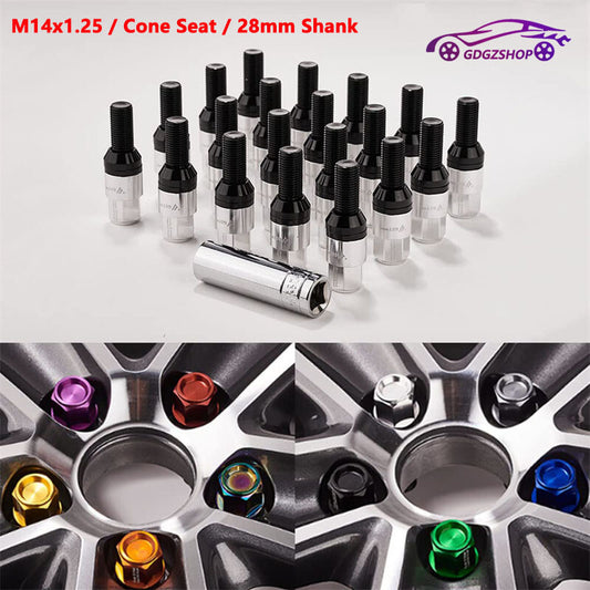 20x M14x1.25 Silver Wheel Lug Bolts 28mm Shank Cone for Seat Forged Stud Set for BMW Q