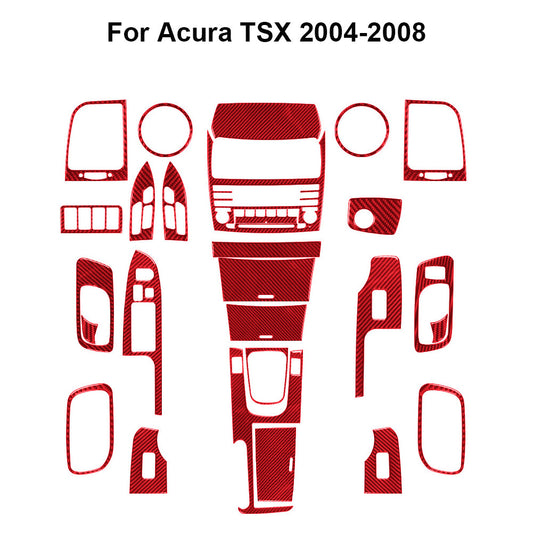 27Pcs Red Carbon Fiber Full Set Interior Kit Cover Trim for Acura TSX 2004-2008