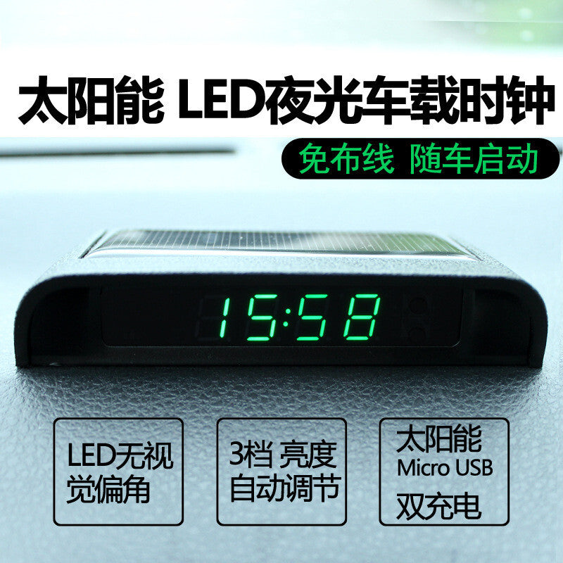 Digital Car Clock Thermometer Dashboard Watch Temperature Solar With Night Light Q
