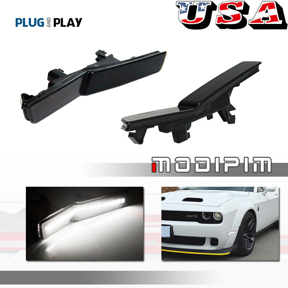 Smoked White Front Fender Side Marker Lights for 2018+ for Dodge for Challenger Widebody - v