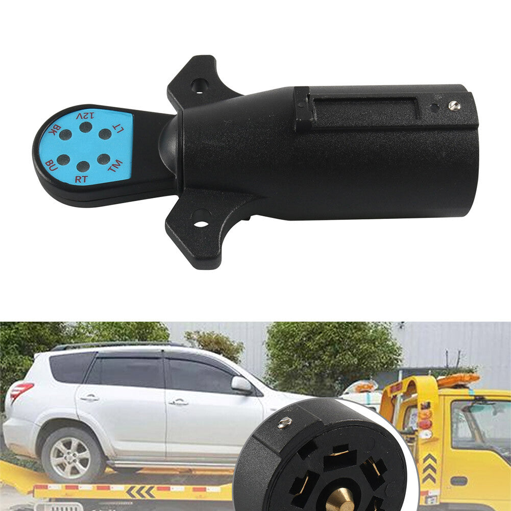 ONE-7 WAY ROUND TO 7 PIN TRAILER WIRE LIGHT ADAPTER PLUG RV, AUTO, BOAT Tester