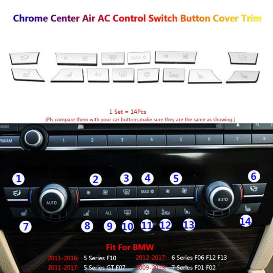 14x for BMW 5 6 7 F10 F07 F06 F01 Car Center Control Air AC Button Cover Sticker
