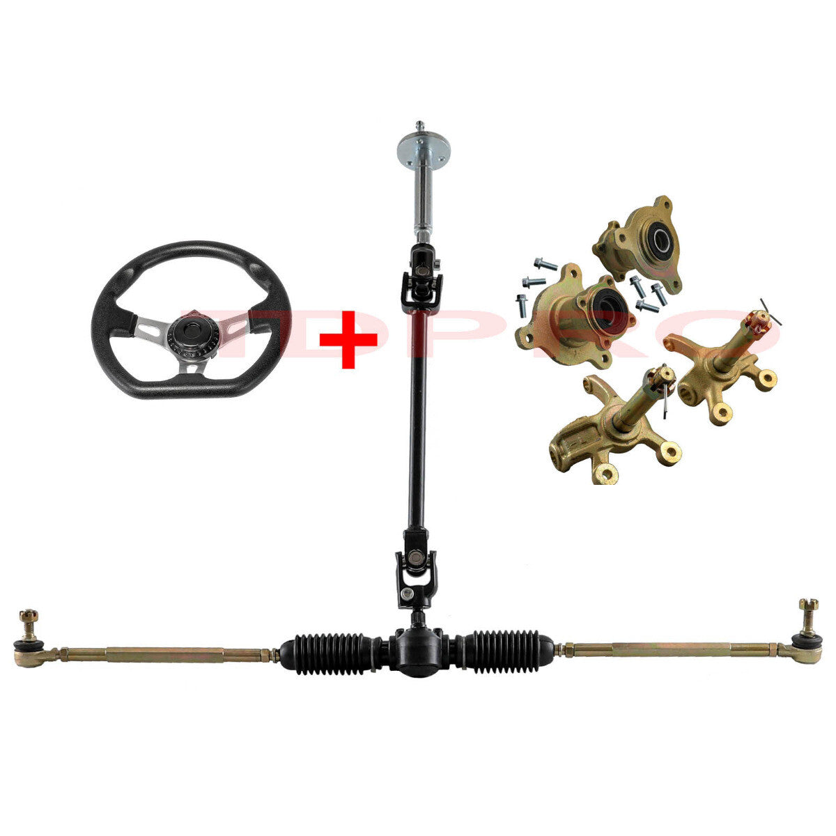 Go-kart steering wheel kit, gear carrier, pinion, tie rod, shaft, 3-staller wheel hub, main shaft, all-terrain vehicle