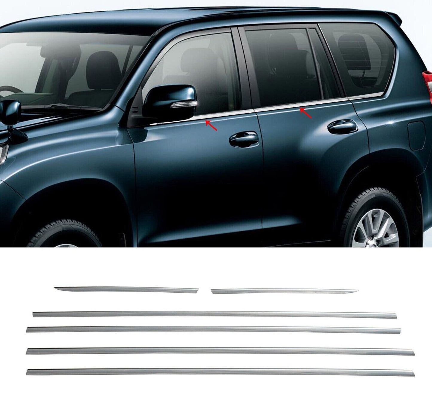 for Toyota for Land Cruiser Prado 2010-21 Chrome Window Molding Strip Trims S.Steel