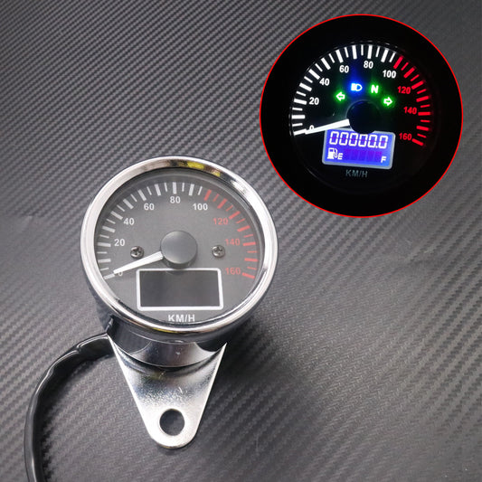 Chrome Digital LED LCD KM/H Speedometer Odometer Speed Fuel Level Gauge Meter Q
