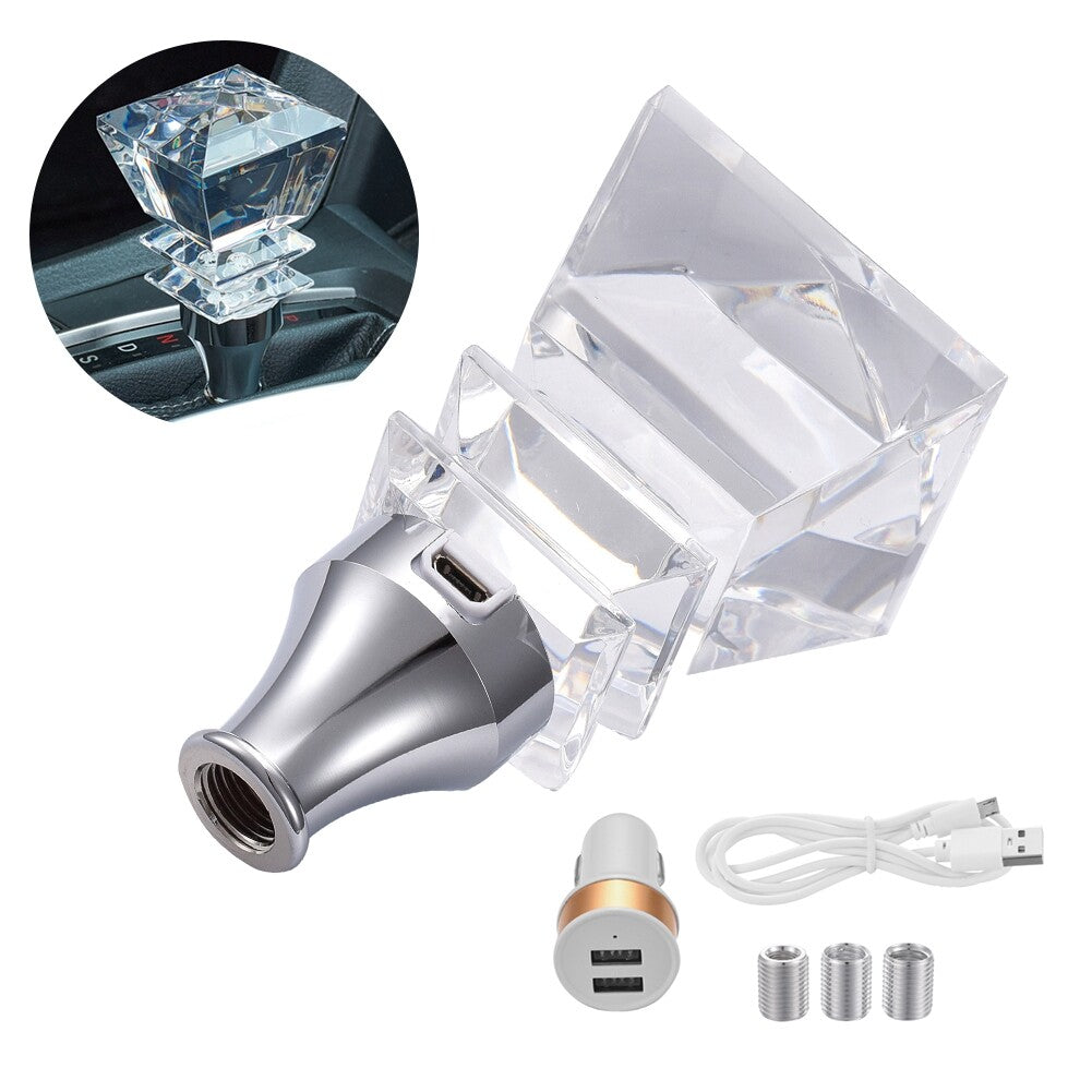 LED Light RGB Shift Knob Stick Acrylic Clear Crystal Gear Shifter For AT/MT Car