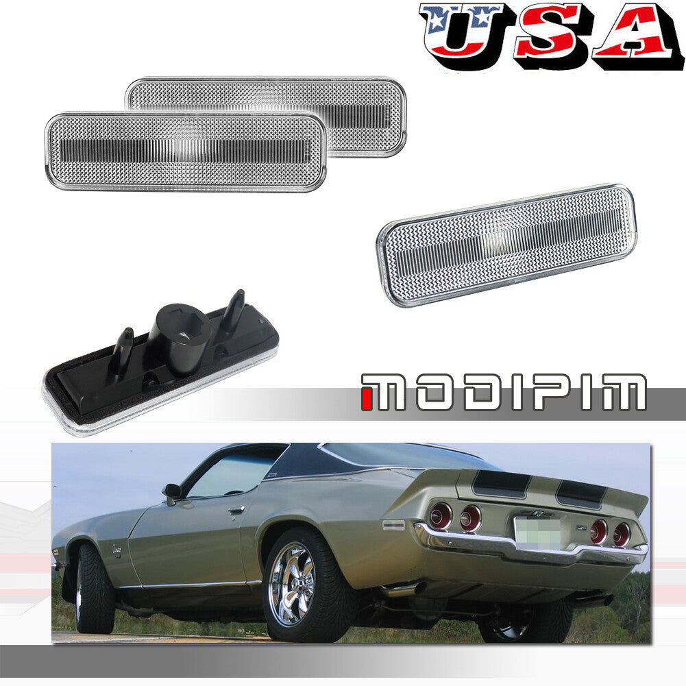 Pack Clear Front and Rear Side Marker Light Covers for 1970-73 for Camaro SS Z28 RS - v