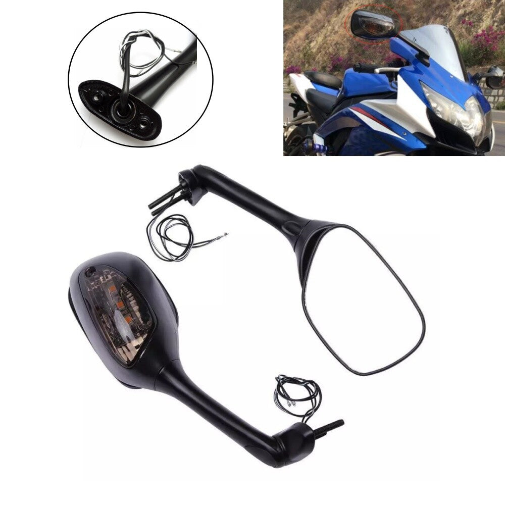 Motorcycle Rear View Mirrors w/ LED Turn Signal Light for Suzuki GSXR1000 05-08